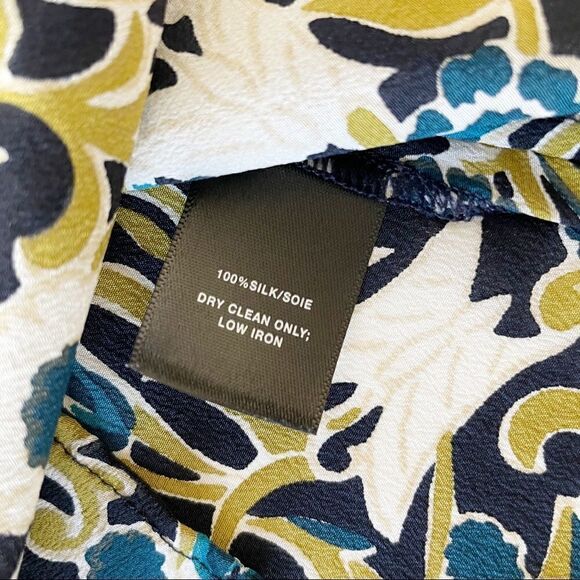 Lafayette 148 New York Floral V-Neck Blouse 3/4 Tie Sleeve Black Blue Green S - Picture 7 of 7